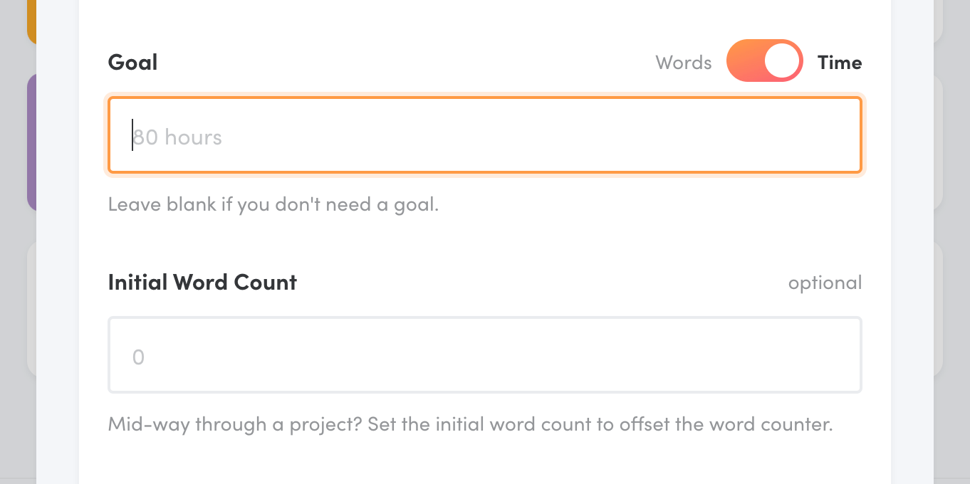 New project form in Writing Analytics