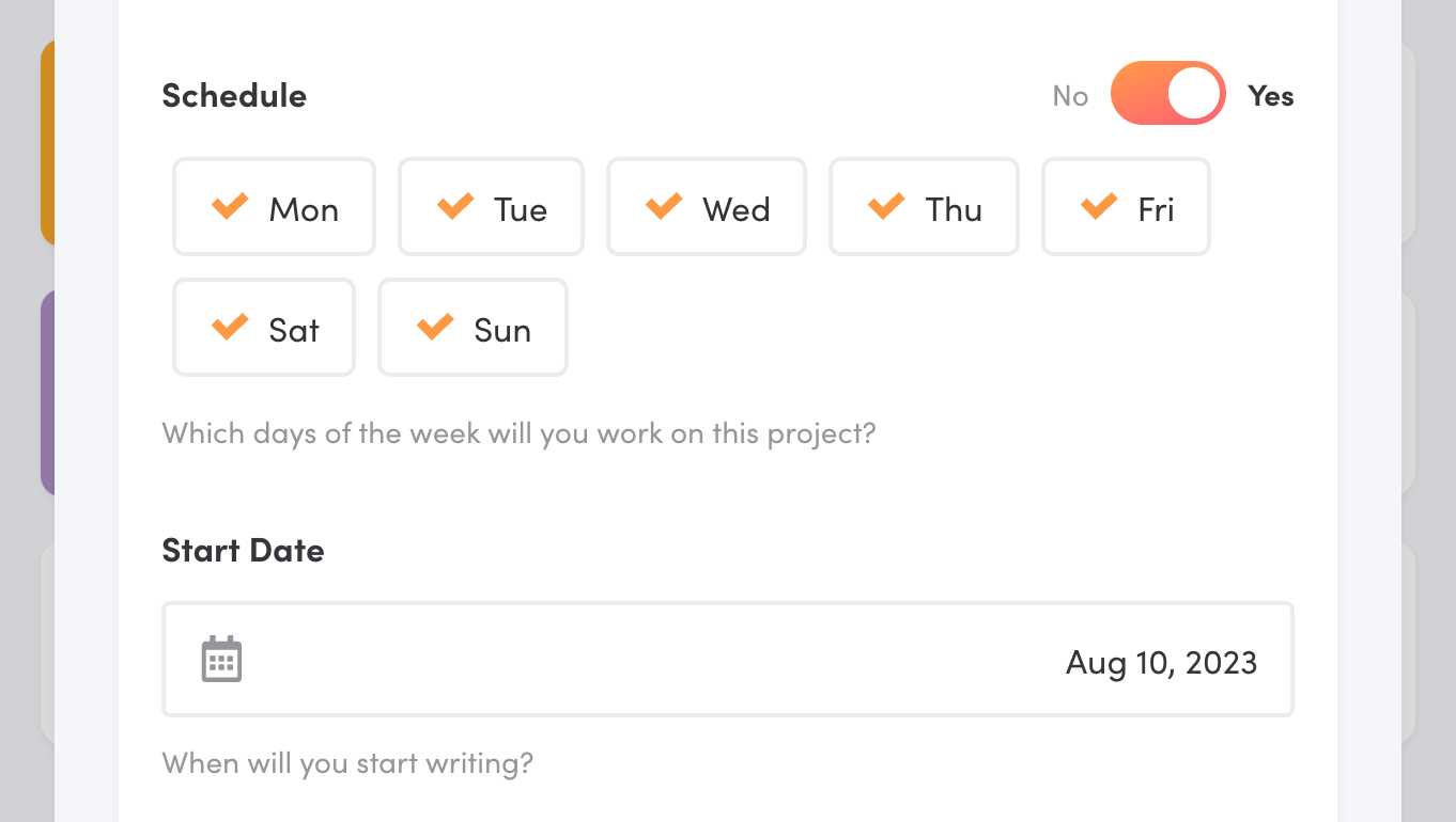 New project form in Writing Analytics