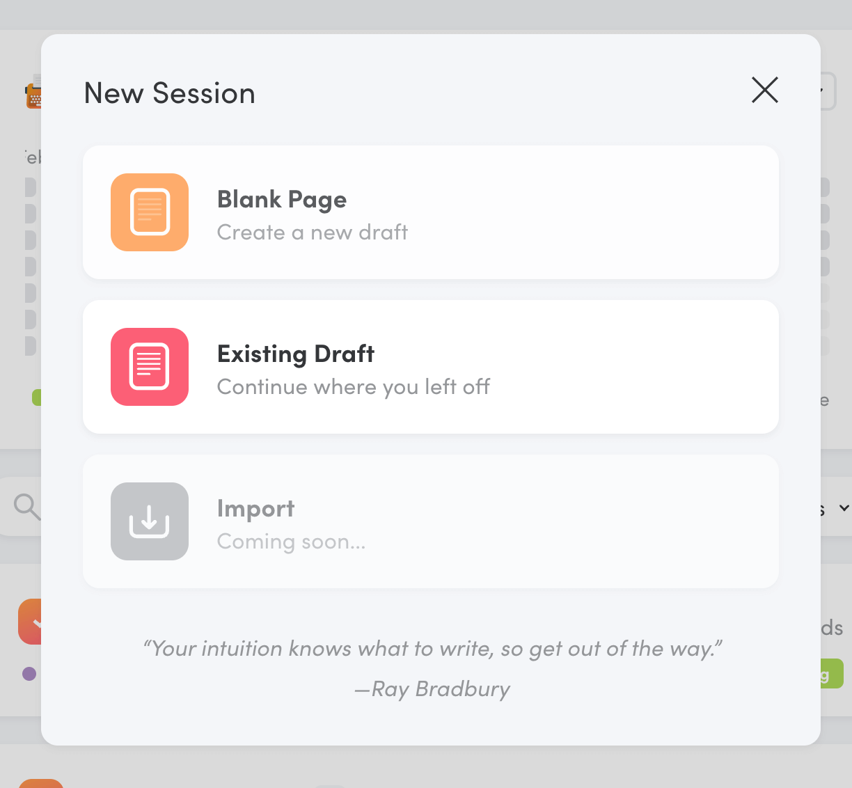 New Session form in Writing Analytics