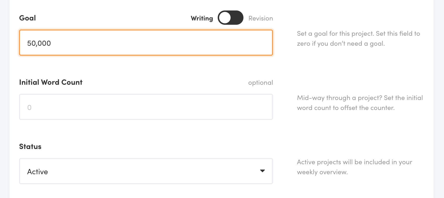 Writing Analytics project form