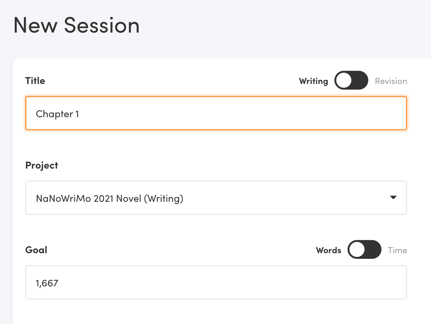 Writing Analytics new session form