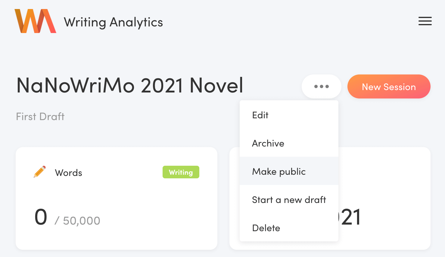 Writing Analytics project dashboard