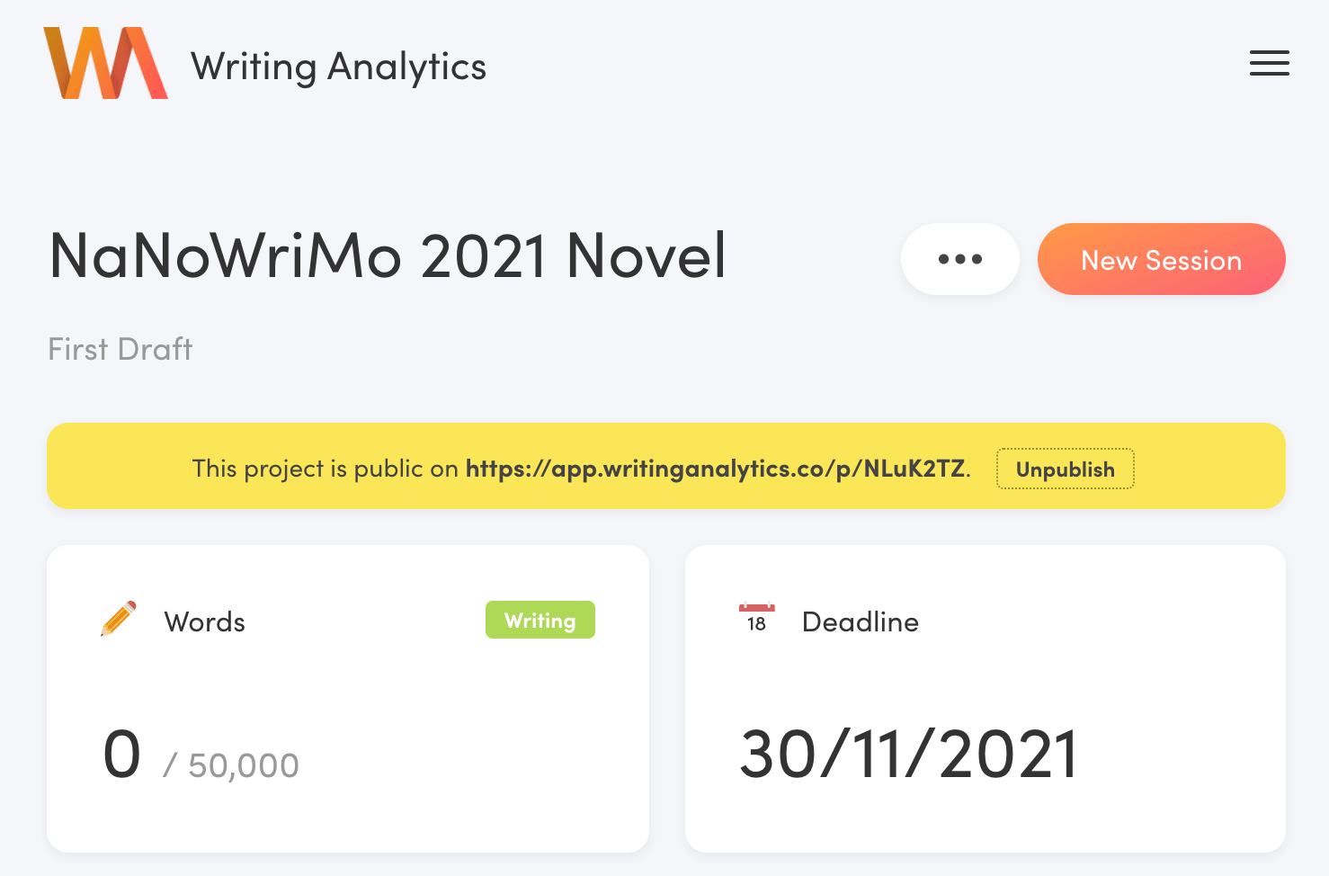 Writing Analytics project dashboard