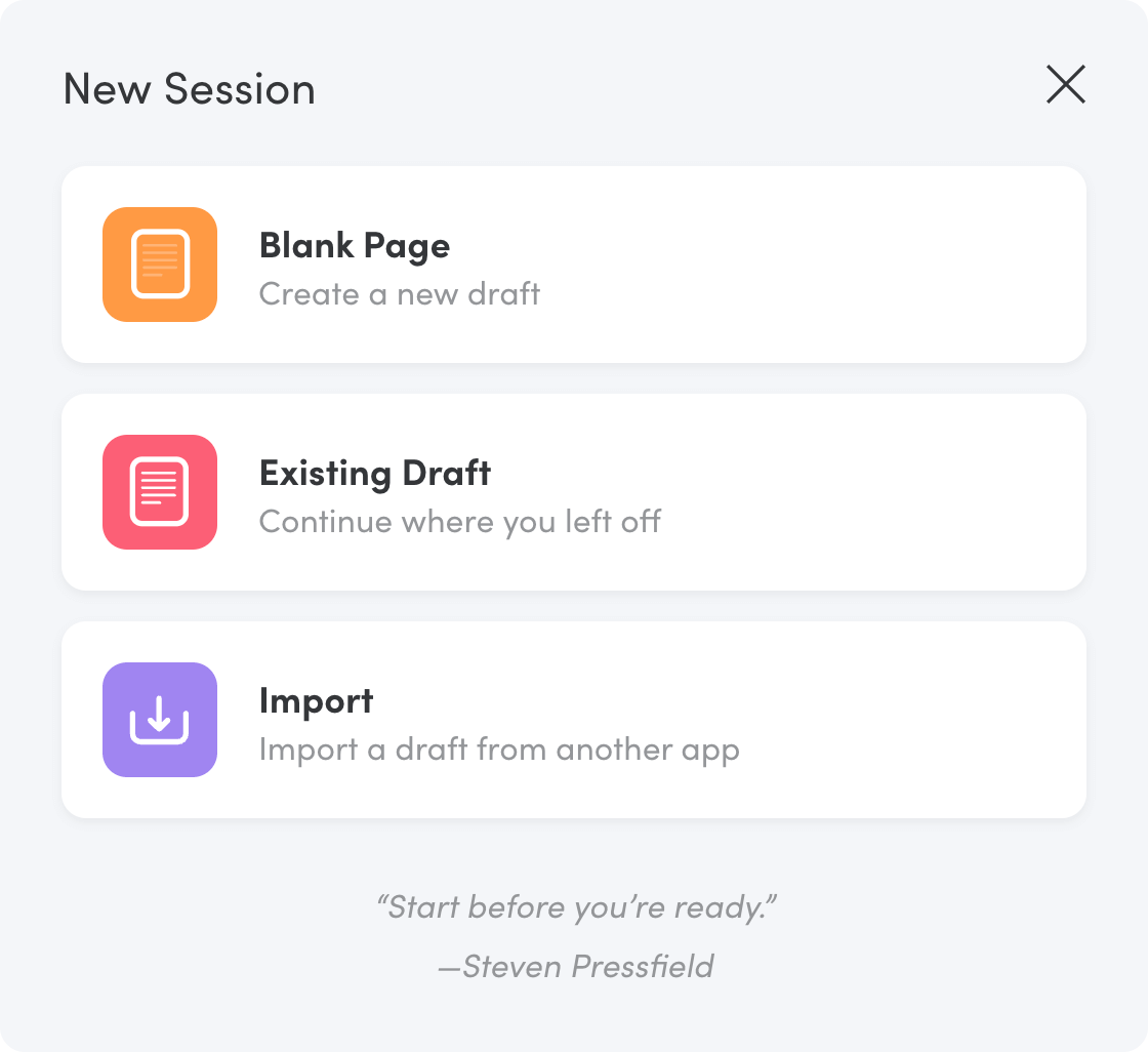 New Session dialog in Writing Analytics