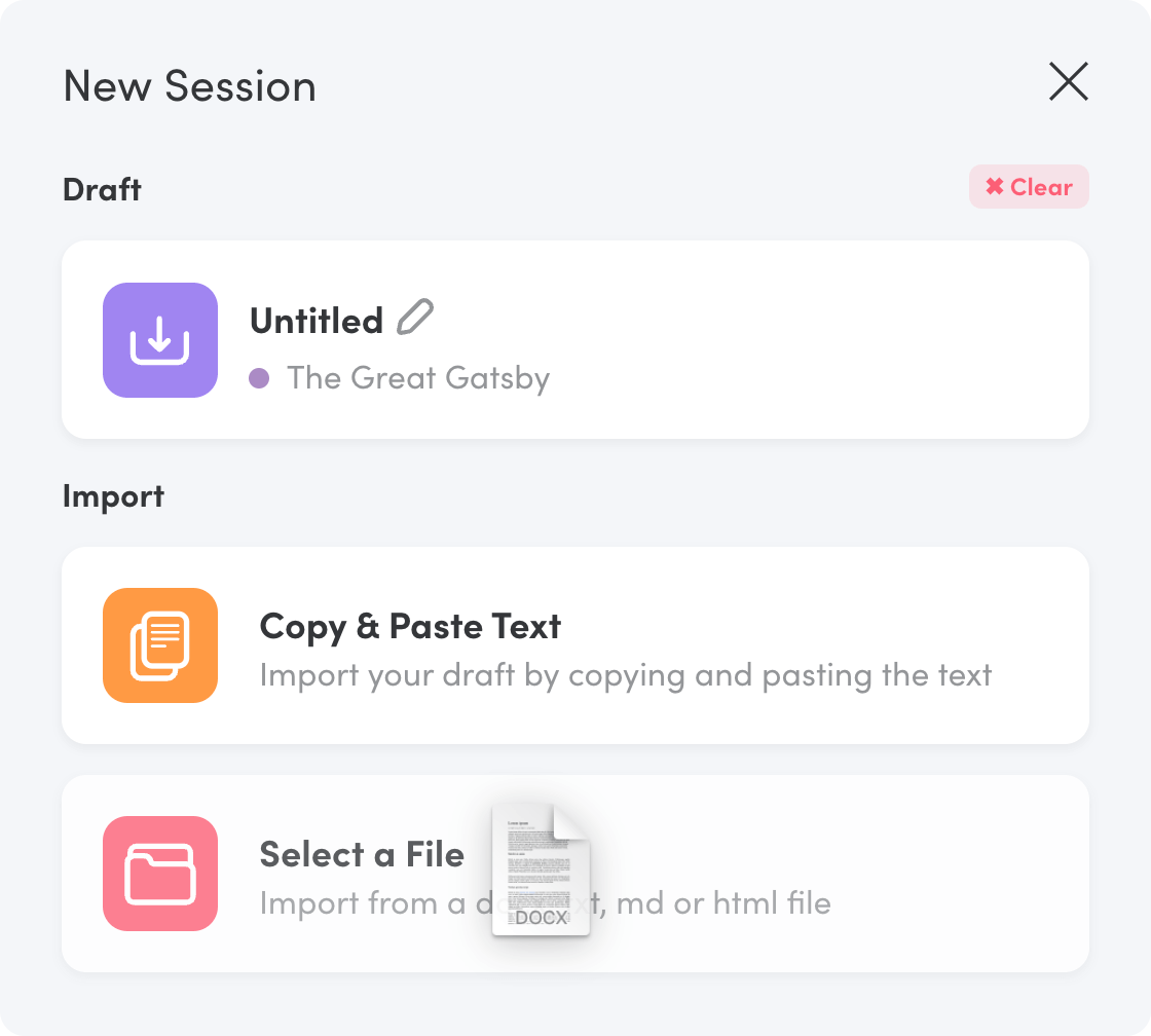 Import options in Writing Analytics