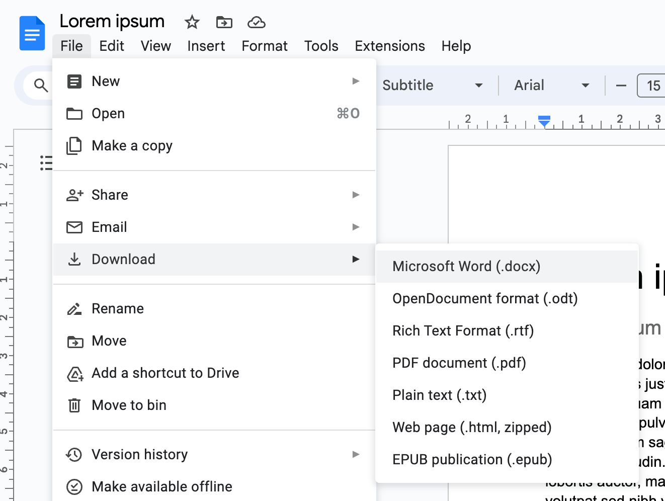 Export file from Google Docs