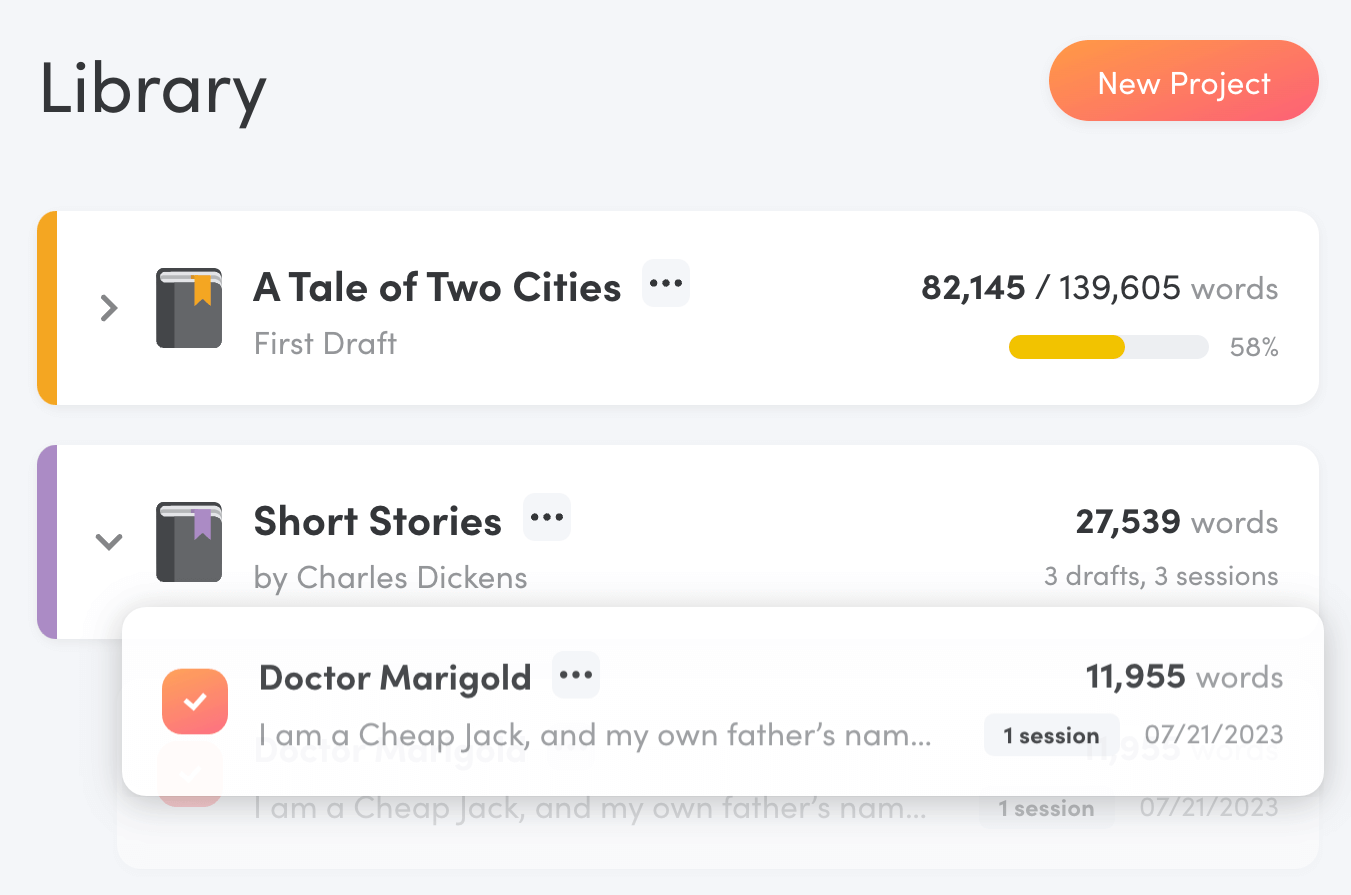 The draft library in Writing Analytics.