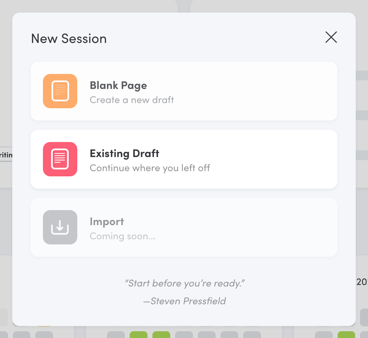 Creating a new session