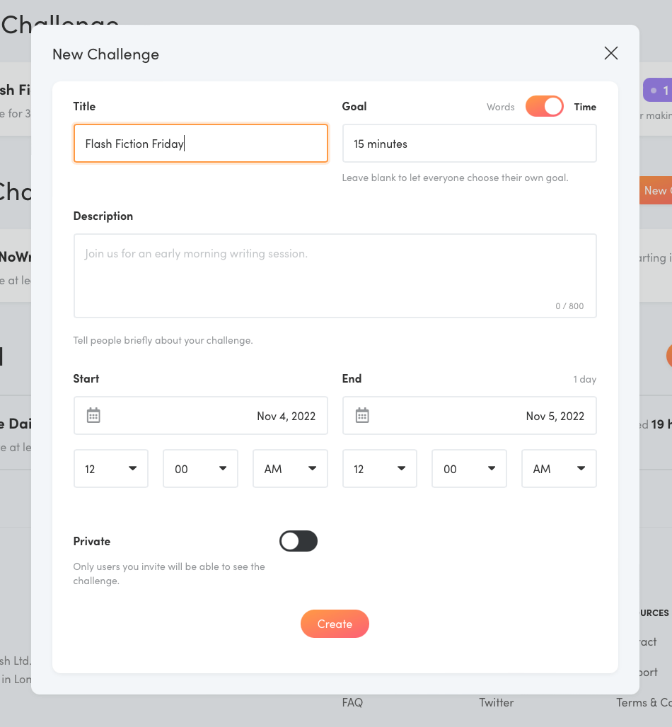 Creating a new challenge in Writing Analytics