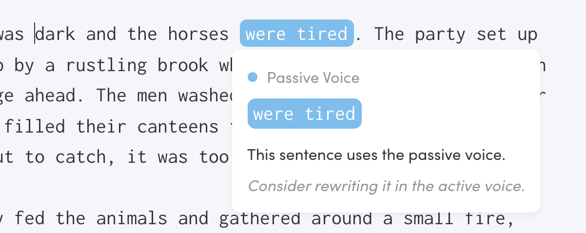 Passive voice highlights in Writing Analytics