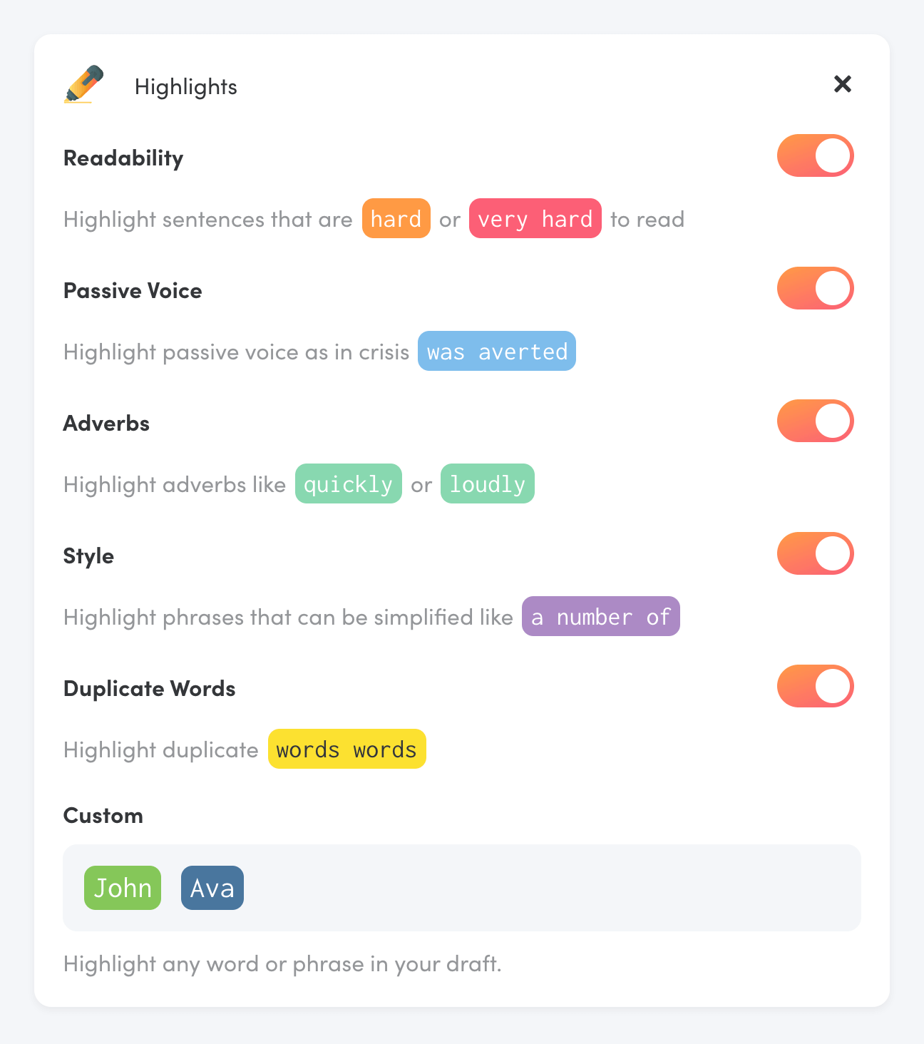 Configure what highlights you want to see