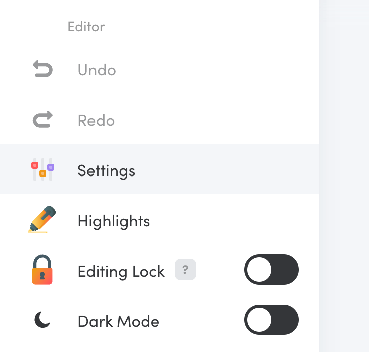 Editor menu in Writing Analytics