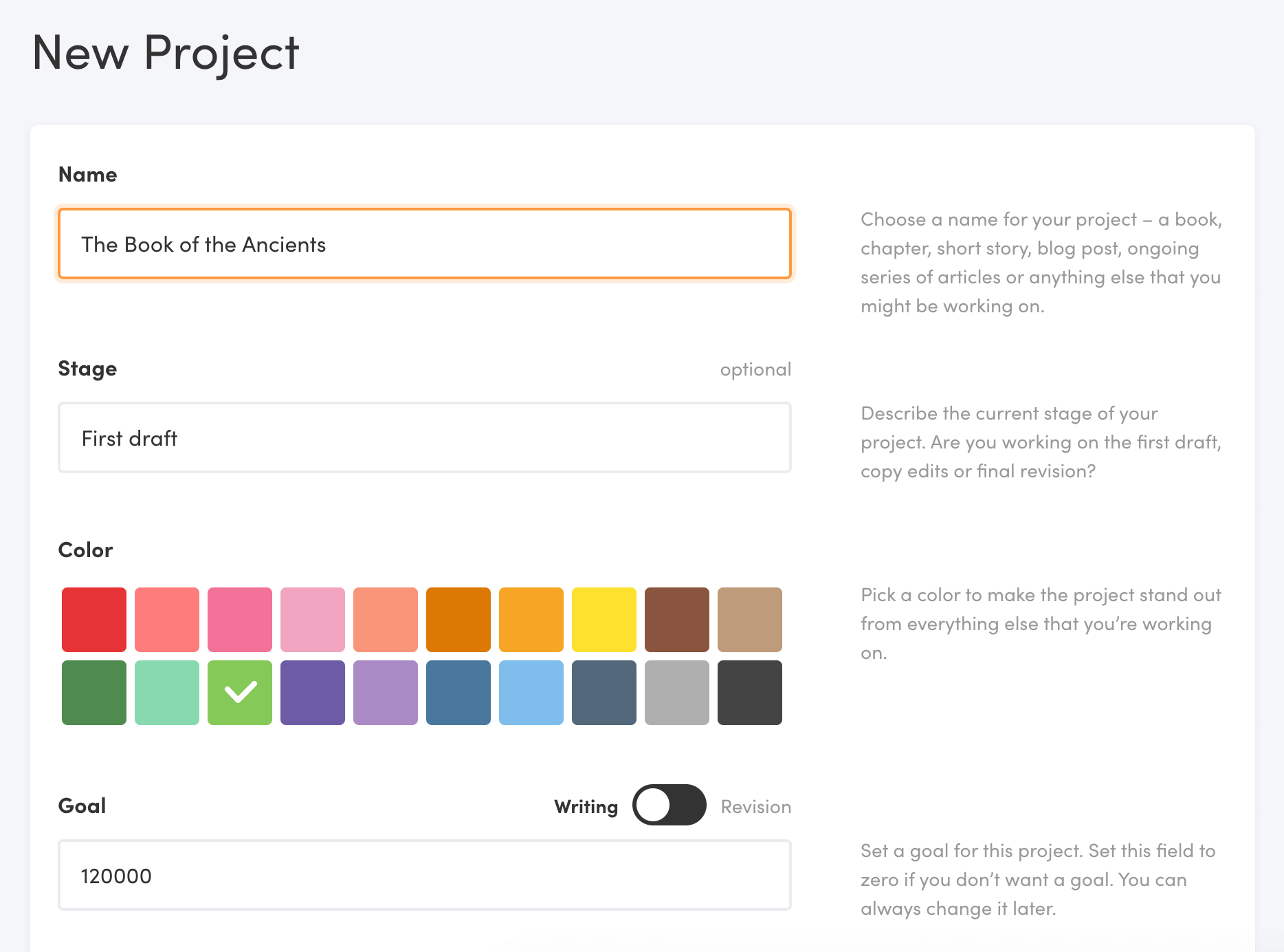 Creating a new project