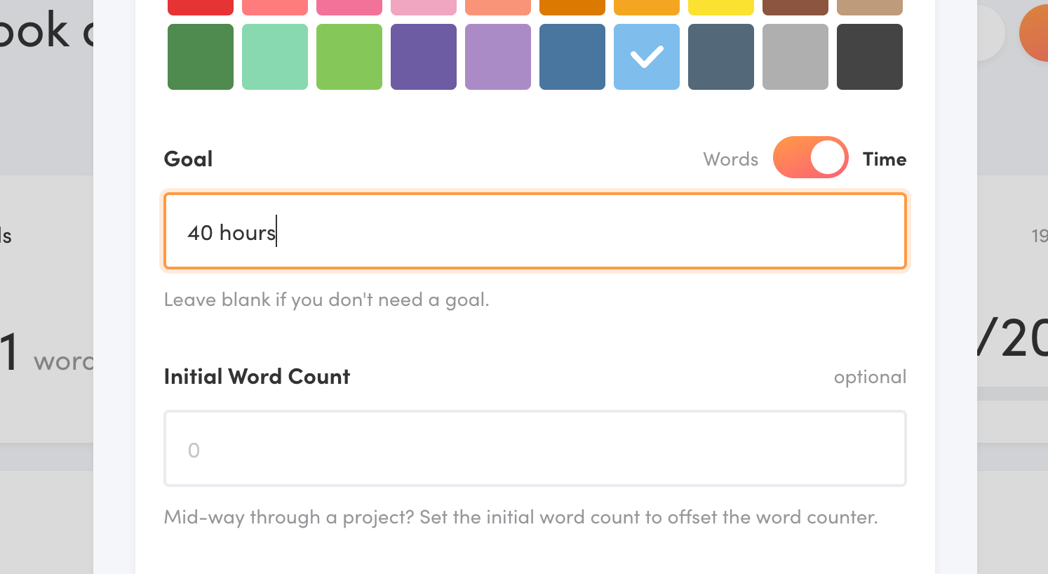 Time goal for a project.